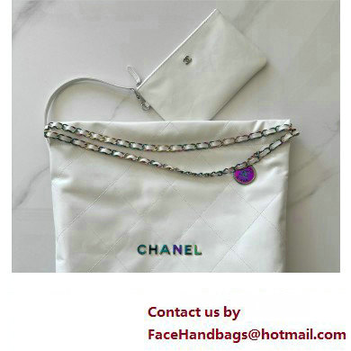 Chanel Shiny Calfskin & Rainbow Metal White 22 Handbag AS3261 2024 - Click Image to Close